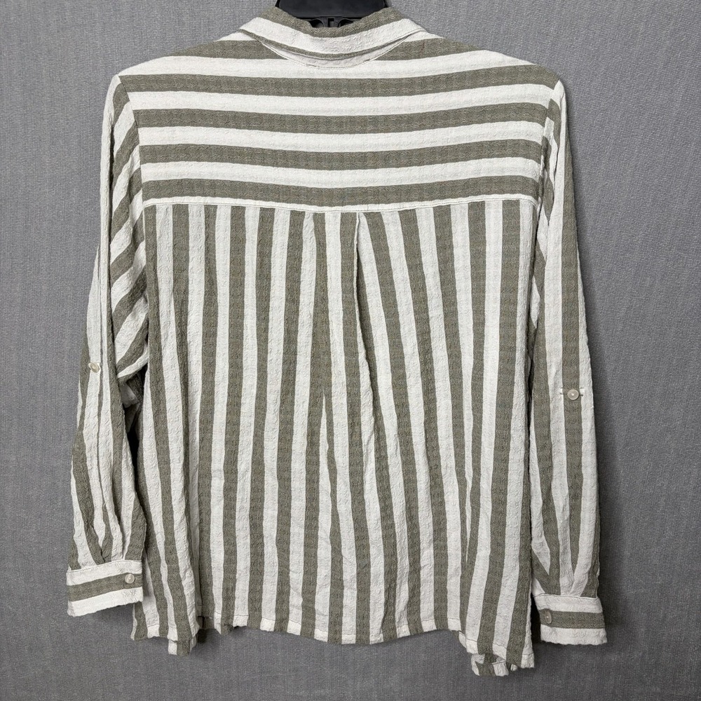 Jane + Delancey Striped Button Down Long Sleeve Shirt Green Roll Tab Tunic Gauze - Picture 4 of 4